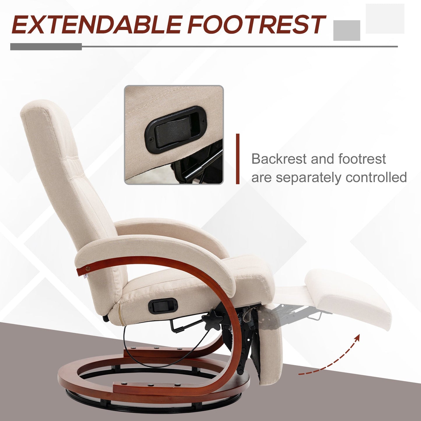 HOMCOM 135 degrees Manual Reclining Swivel Chair, with Footrest - Beige