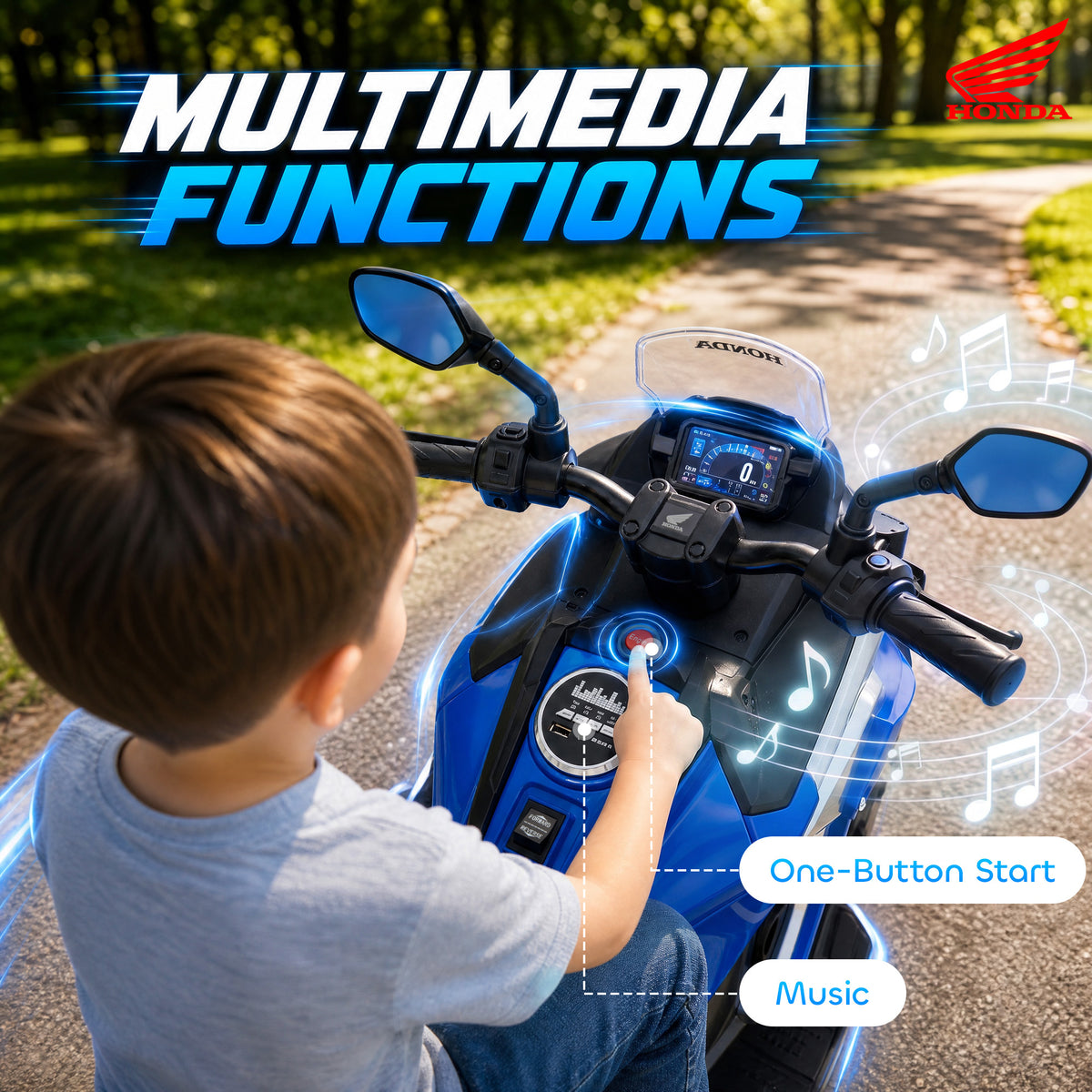 AIYAPLAY Licensed Honda 12V Kids Electric Motorbike in Blue