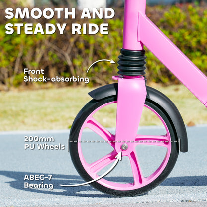 AIYAPLAY Foldable Kids Scooter with Adjustable Handlebar, 200mm Big Wheel, Rear Fender Brake, Gift for Ages 6-12 Years, Pink