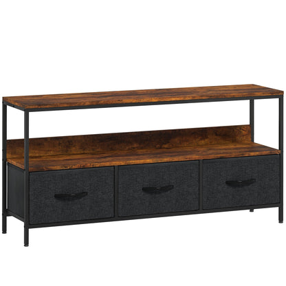HOMCOM TV Stand Cabinet with 3 Foldable Drawers - Rustic Brown