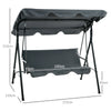 Outsunny 3 Seater Garden Swing Chair, Outdoor Swing Chair with Adjustable Canopy, Mental Frame & Cushions, Grey