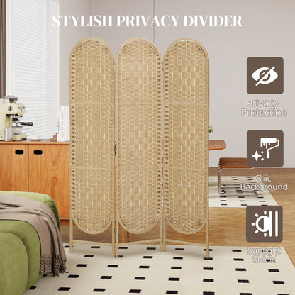 HOMCOM Freestanding Privacy Screen, 3 Panel Folding Room Divider for Living Room, Bedroom and Office, Natural Wood Finish