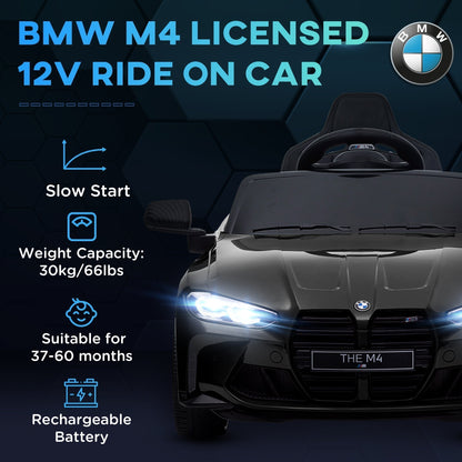 AIYAPLAY 12V BMW Licensed Kids Car, with Easy Transport, Remote Control, Suspension, Music, Horn, LED Lights, Black