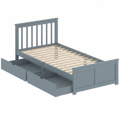 HOMCOM Pine Storage Bed, 3ft Single Solid Wooden Bed Frame with Drawers, Headboard, Wood Slat Support, Grey
