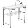 Outsunny Folding Fish Cleaning Table with Sinks, Portable Camping Sink Table with Faucet, Drainage Hose