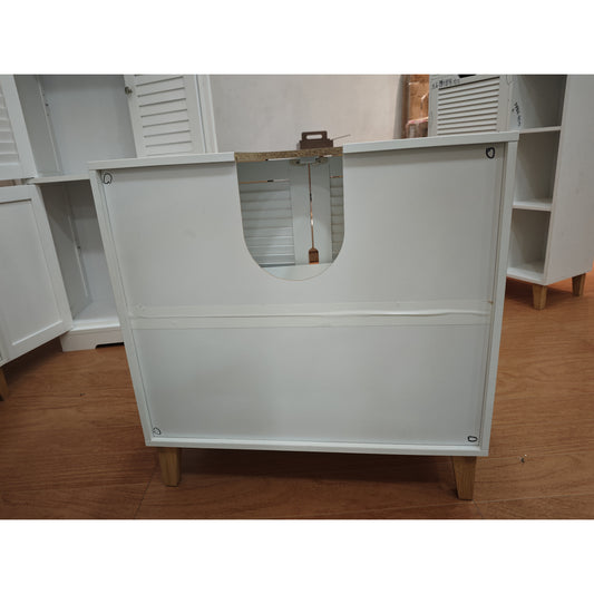 HOMCOM Under Sink Bathroom Cabinet Adjustable Shelf Under Sink Cabinet 2 Louvered Doors, White
