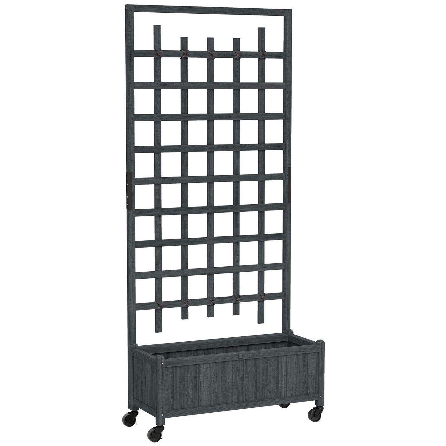 Outsunny Wooden Trellis Planter, Raised Garden Bed with Wheels, to Climb and Grow Vegetables, Herbs and Flowers, Grey