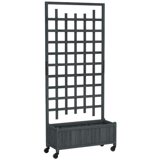 Outsunny Wooden Trellis Planter, Raised Garden Bed with Wheels, to Climb and Grow Vegetables, Herbs and Flowers, Grey