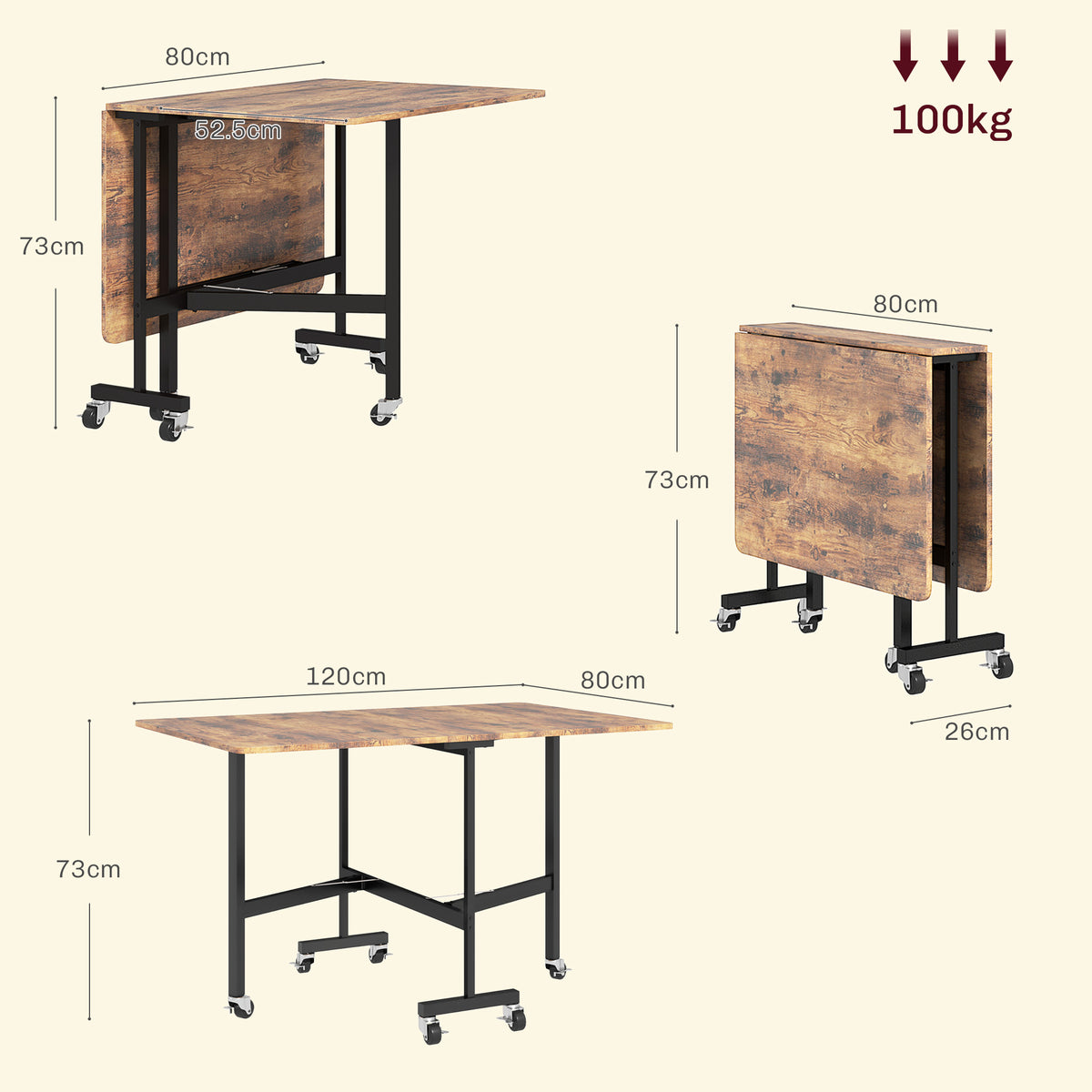 HOMCOM Six-Seater Drop-Leaf Dining Table in Rustic Brown