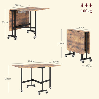 HOMCOM Six-Seater Drop-Leaf Dining Table in Rustic Brown