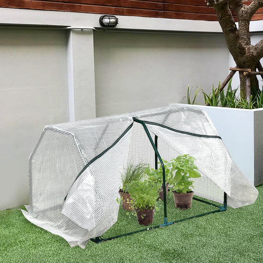Outsunny بيت نمو صغير، غطاء PVC، إطار فولاذي أبيض، 99 طول × 71 عرض × 60 ارتفاع سم