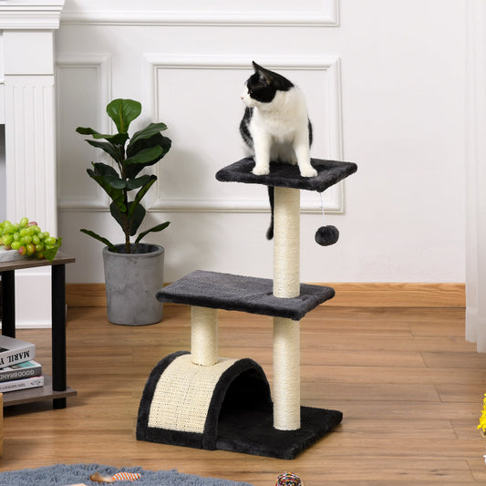 PawHut برج شجر للقطط 72 سم مع عمود للخدش، ووسادة للقطط الداخلية - أسود