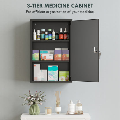 kleankin 3-Tier Steel Wall Mount Medicine Cabinet in Black