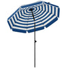 Outsunny 1.8 m Beach Umbrella Parasol with Sand Anchor, Portable 30Â° Tilting Patio Sun Shade with Adjustable Height, Blue/White