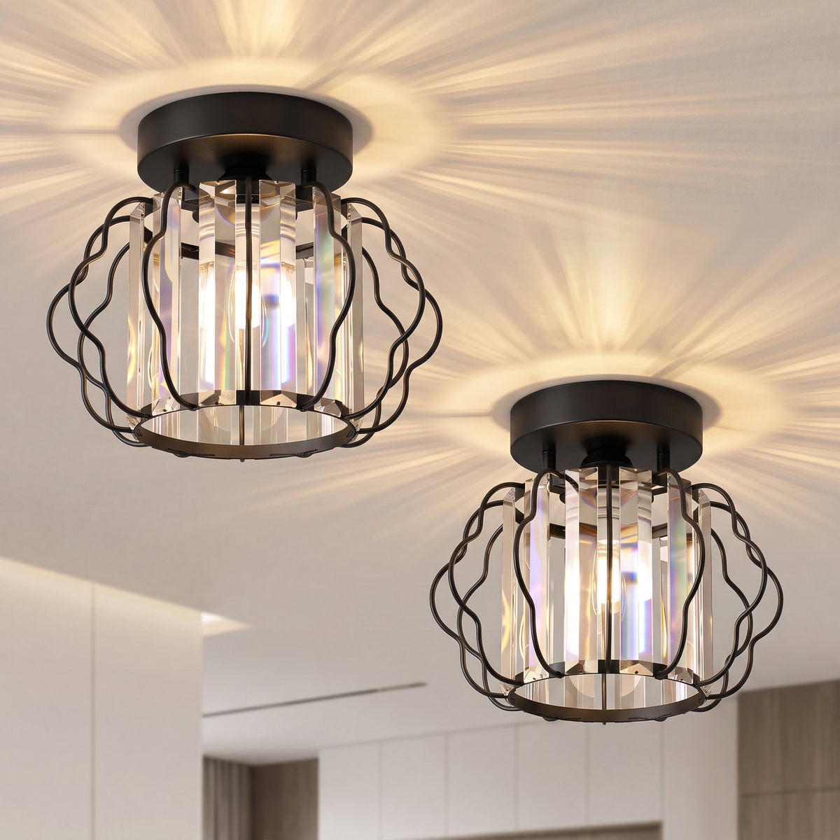 HOMCOM Crystal Ceiling Light Fixtures in Black