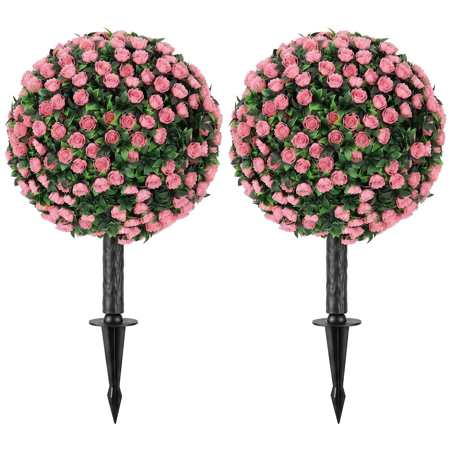 HOMCOM Artificial Rose Topiary UV Resistant, 2-Pack Fake Plants, 55 cm, Pink