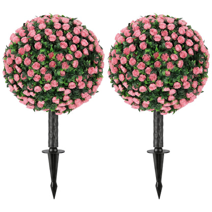 HOMCOM Artificial Rose Topiary UV Resistant, 2-Pack Fake Plants, 55 cm, Pink