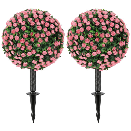 HOMCOM Artificial Rose Topiary UV Resistant, 2-Pack Fake Plants, 55 cm, Pink