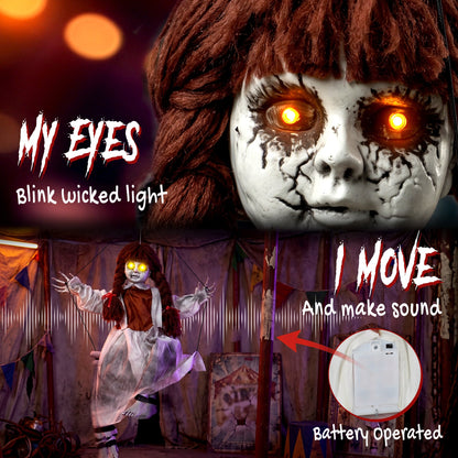 HOMCOM 80 cm Halloween Animated Hanging Creepy Girl on Swing Decoration, Kicking Legs, Sound and Touch Activated