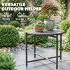 Outsunny 54 cm Round Outdoor Side Table, Industrial Small Garden Table with Slatted Wood Top and Metal Frame, Dark Grey