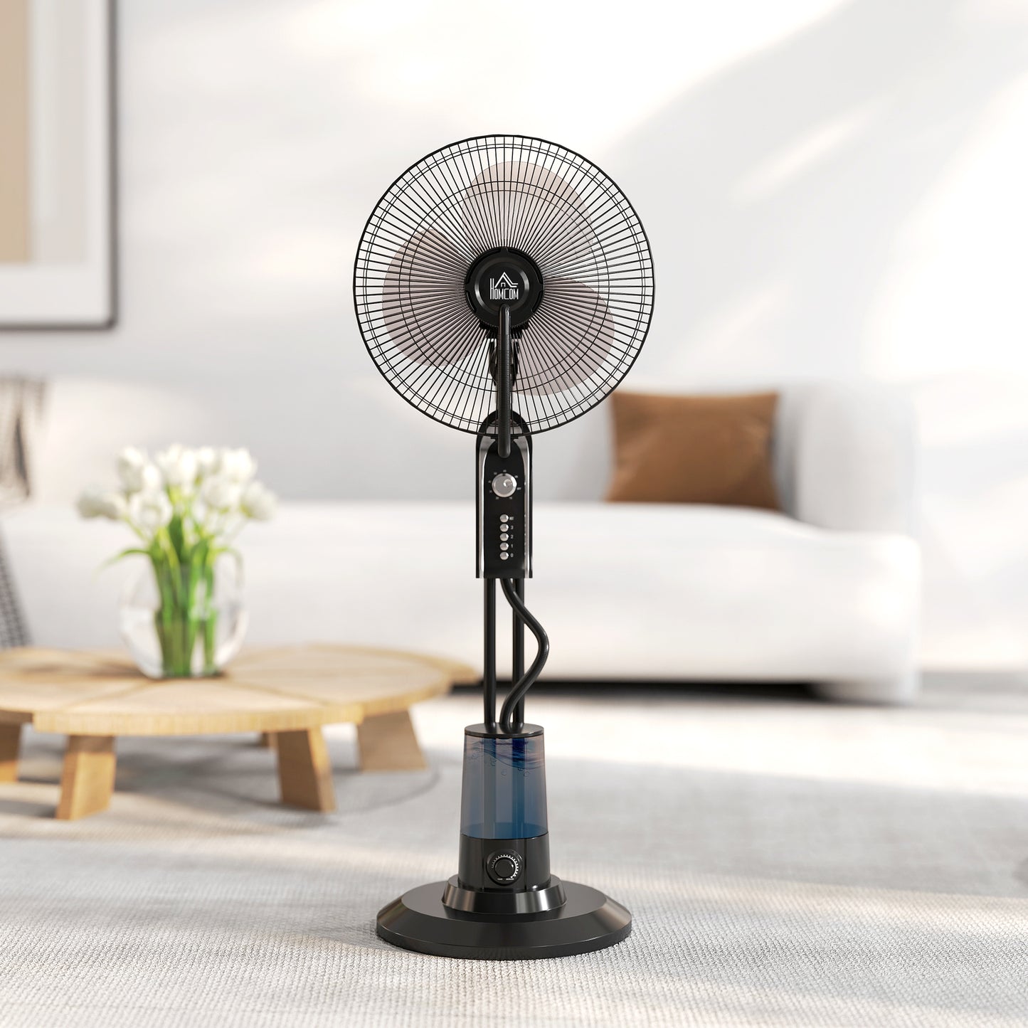 HOMCOM Pedestal Fan with Water Mist Spray, Spray Misting Fan with 70√Ç¬∞ Oscillation, Tilt Head, 4 Speeds, 3 Modes, Adjustable Mist, 3.2L Water Tank, for Home, 120 cm