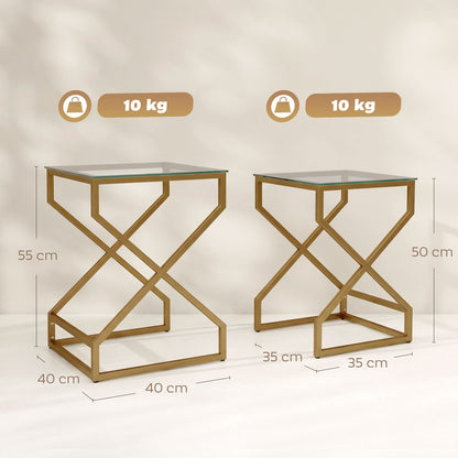HOMCOM Nest of Tables in Transparent and Gold Tone