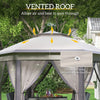 Outsunny 3 x 4m Garden Gazebo Hexagon Pop Up Gazebo Party Tent Canopy Double Roof Instant Shelter with Netting and Carry Bag for Outdoor Patio, Beige
