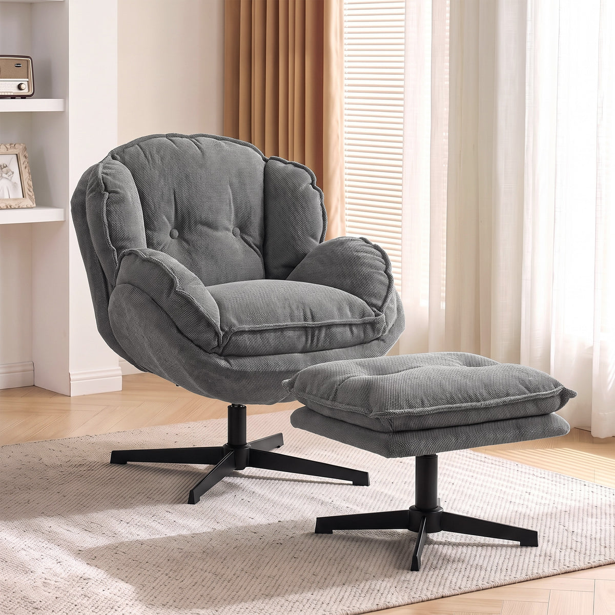 HOMCOM Armchair with Adjustable Footstool in Grey