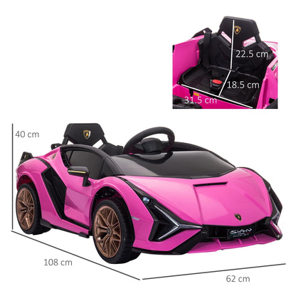 HOMCOM Lamborghini Sian مرخصة 12 فولت للأطفال سيارة كهربائية ركوب بمحركين لعبة سيارة مع جهاز تحكم عن بعد أضواء موسيقى MP3 لعمر 3-5 سنوات وردي