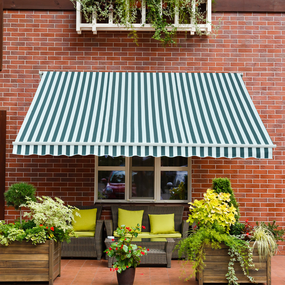 Outsunny Patio Awning in Green and White