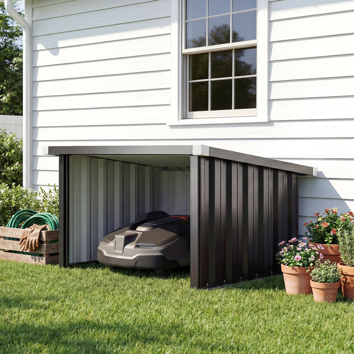 Outsunny Robot Mower Garage in Dark Grey
