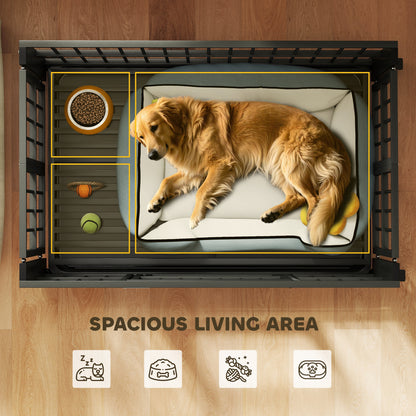 PawHut 43" Heavy Duty Dog Crate, Foldable Dog Cage, with Openable Top, Locks, Removable Tray, Wheels - Black