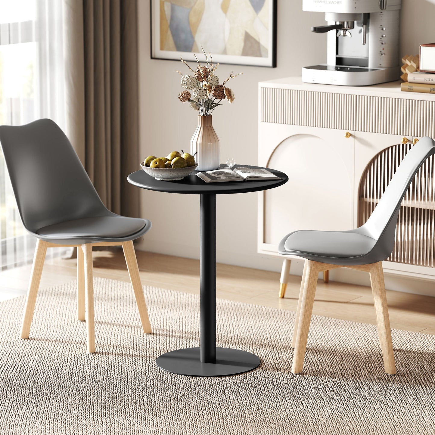 HOMCOM Dining Table, Round Kitchen Table with Steel Base for Living Room, Dining Room, 60 x 60 x 72cm, Black