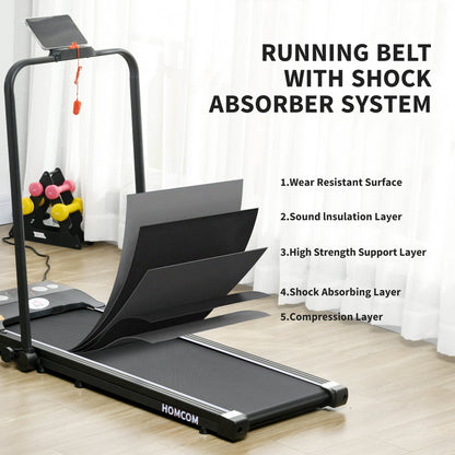 HOMCOM Foldable Walking Treadmill, with LED Display and Wheels, for Home, Office, Gym, Blue