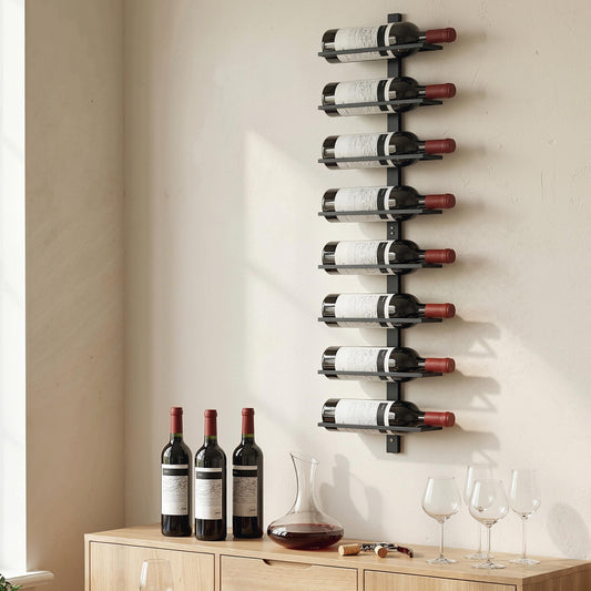 HOMCOM Wall Mounted Wine Rack, 8 Tier Metal Wine Display Rack, Storage Holder for Kitchen, Black
