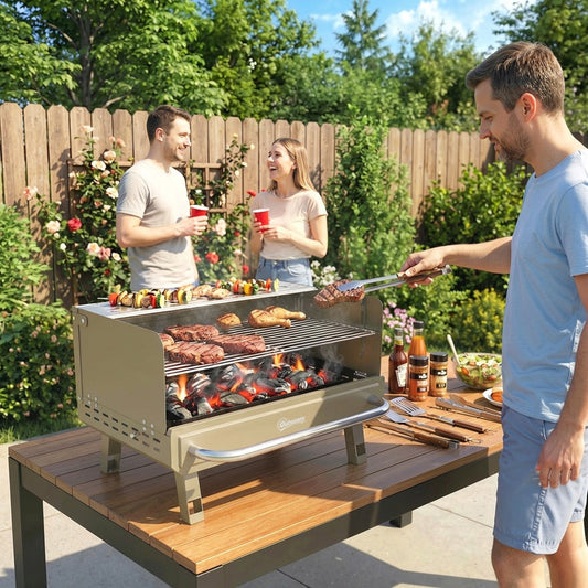 Outsunny Portable BBQ Grill in Khaki