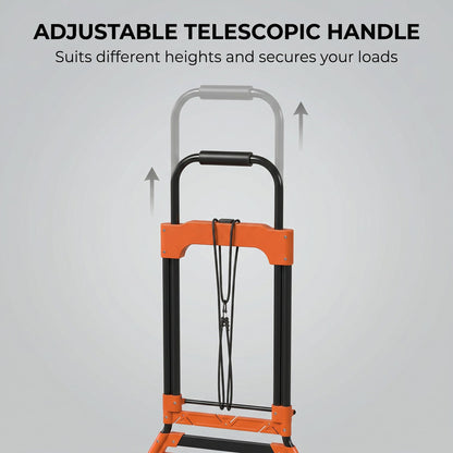 HOMCOM Heavy Duty Foldable Trolley on Wheels, Steel Folding Hand Truck, 75kg, Black and Orange