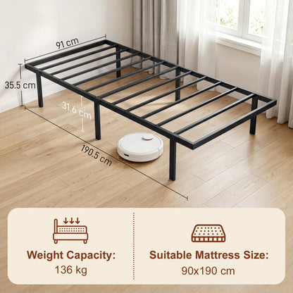 HOMCOM 3ft Single Bed Frame with Underbed Storage, Metal Platform Bed Frame with Steel Slat Support, No Box Spring Needed