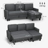 HOMCOM Three-Seater Storage Sofa Bed - Charcoal Grey