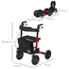 HOMCOM Lightweight Walking Frame, Rubber Wheels, Rollator Walker with Seat and Wheels with Adjustable Handle, Bag, Red