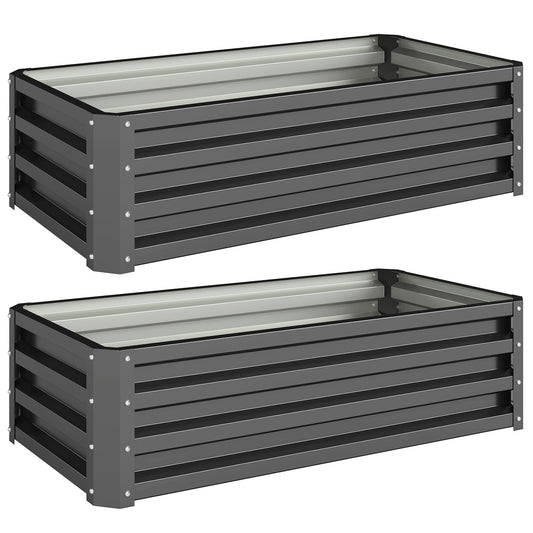 Outsunny Set of Two 110 x 50cm Steel Planter Boxes -  Dark Grey