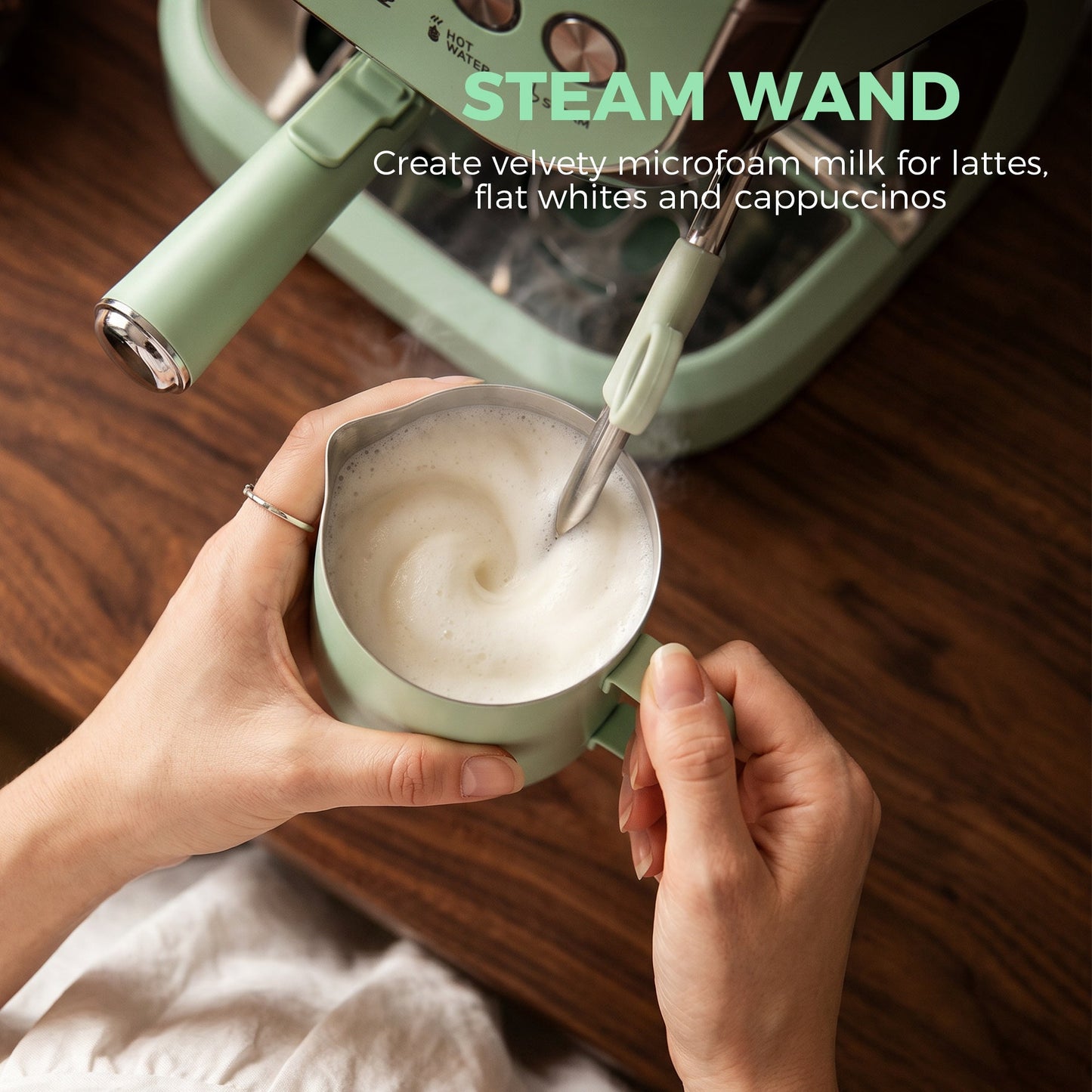HOMCOM Bean to Cup Coffee Machine, Espresso Machine with Integrated Bean Grinder & Steam Wand, Light Green
