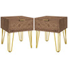 HOMCOM Bedside Table Set of 2 with Drawer, Wooden Nightstand, Modern Sofa Side Table with Gold Tone Metal Legs for Bedroom