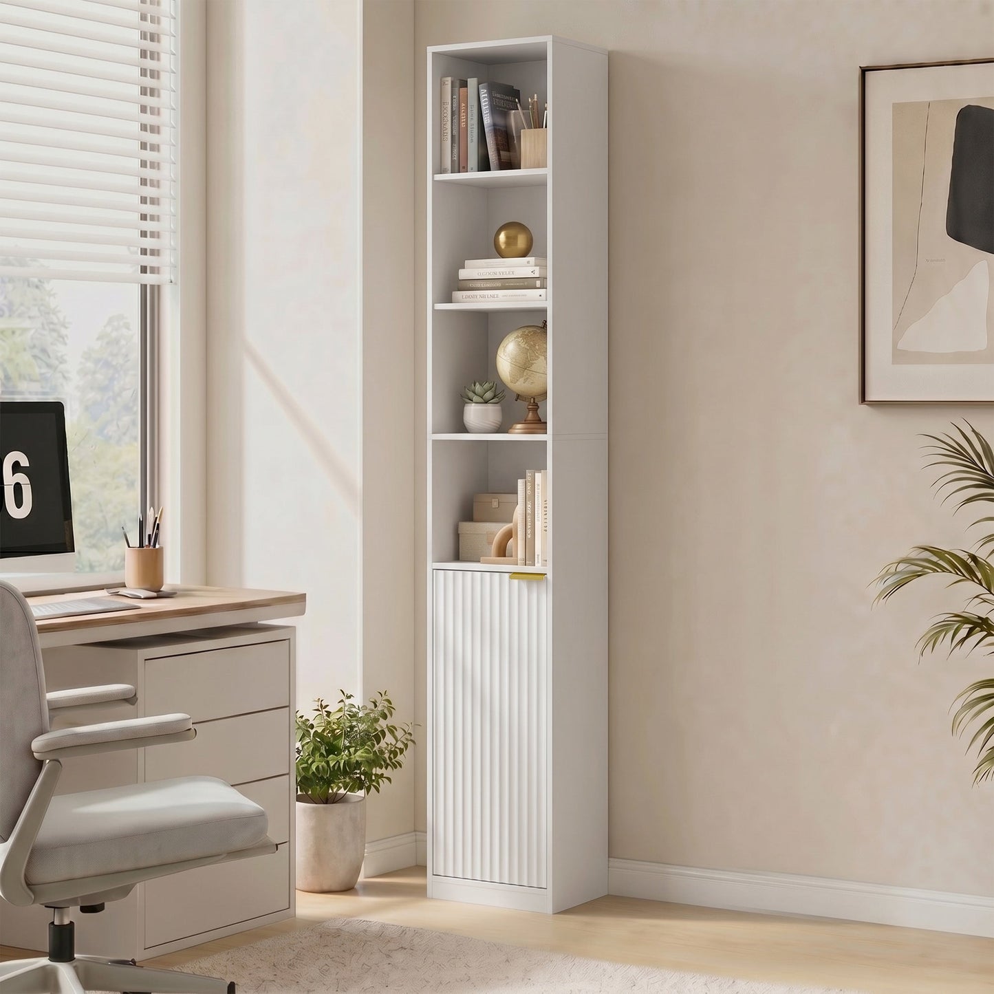 HOMCOM Bookcase Adjustable Shelf Bookshelf Anti-Tip Hardware 6-Tier Storage Cabinet White Wood Effect