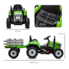 HOMCOM Ride On Tractor, Battery Powered Electric Car, with Detachable Trailer, Remote Control, Music - Green