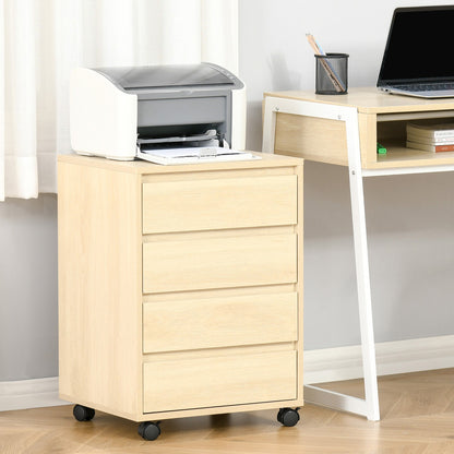 HOMCOM Four-Drawer Office Filing Cabinet, with Wheels - Natural