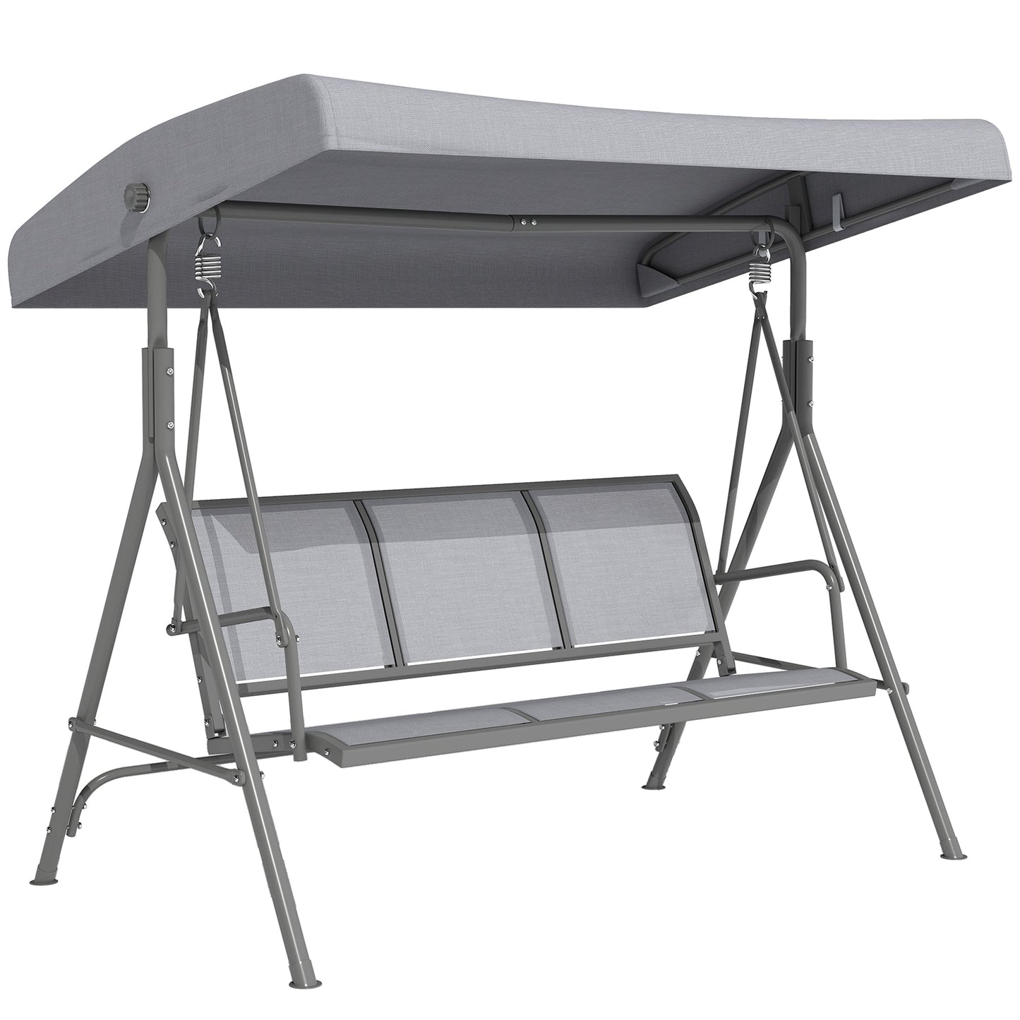 Outsunny 3 Seater Swing Chair, Garden Swing Bench with Adjustable Tilting Canopy, Breathable Mesh Seat and Heavy Duty Steel Frame for Patio, Garden, Grey