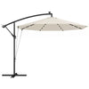 Outsunny 3 m Cantilever Parasol with Solar LED Lights Garden Umbrella with Cross Base, Cream White