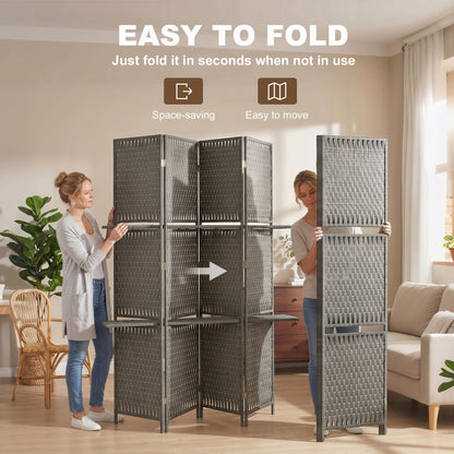 HOMCOM Wave Fibre Freestanding Folding Privacy Screen Panels, Room Divider, Grey