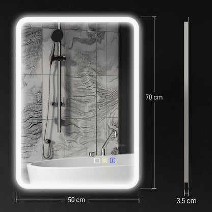 مرآة حمام LED من هوم كوم 70 × 50 سم، مع بلوتوث - فضي